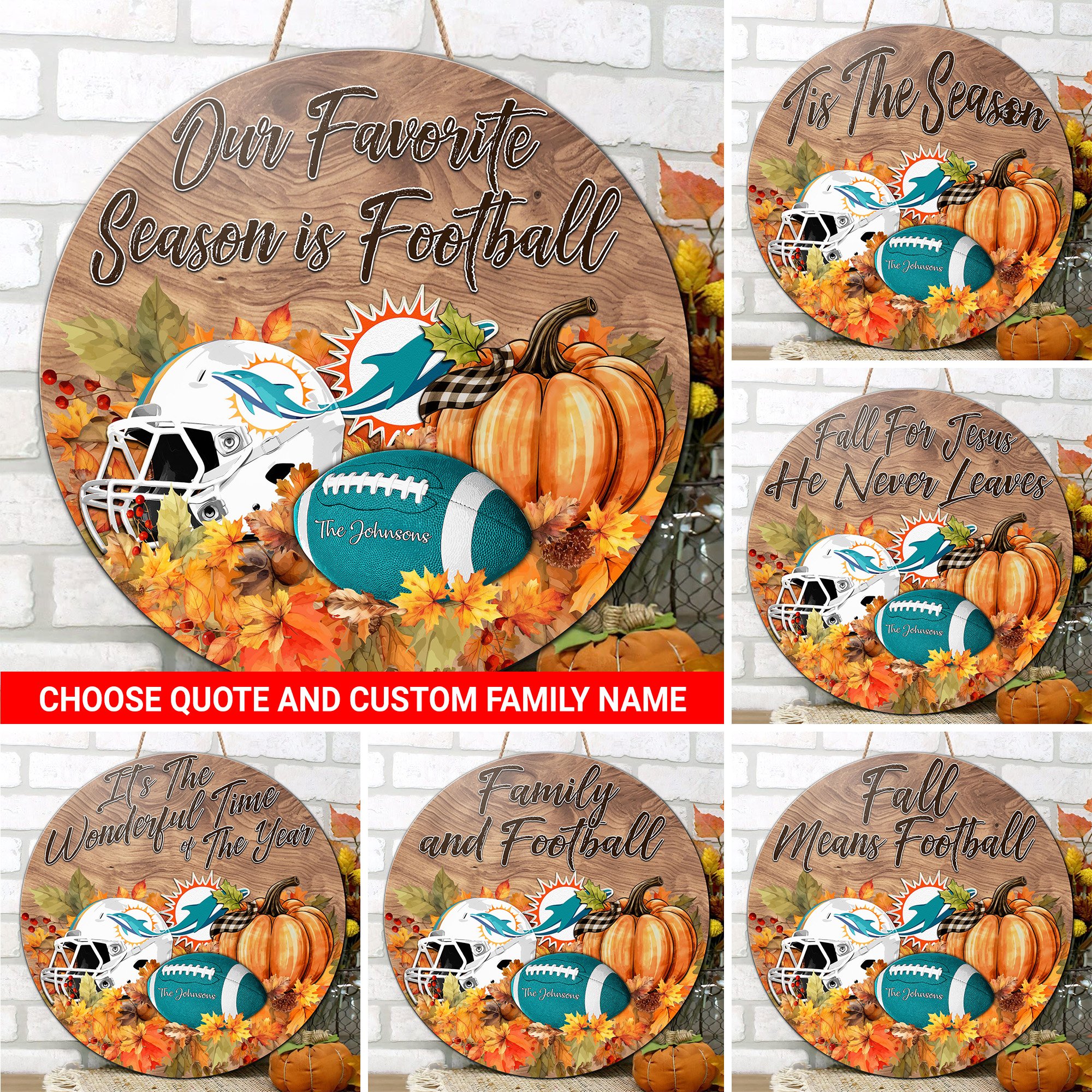 Miami Dolphins Shape Wooden Sign Custom Your Family Name And Choose Your Quotes, Sport Sign, Sport Gifts For Fan, Home Decorations EHIVM-59899